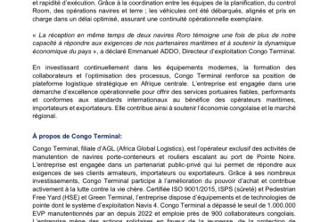Congo Terminal reçoit simultanément deux navires Roro et décharge plus de 900 véhicules en un temps record