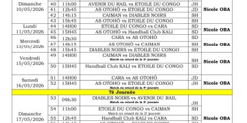 Ligue Professionnelle de handball de Brazzaville: Les programmations des matchs de la 6 ème à la 10 ème journée.